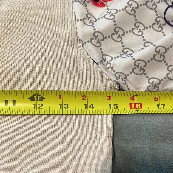 Minnie Mouse Sweater with Purses, Tan, Faux Scarf, Puff Sleeve, Size S or XS - Picture 7 of 8